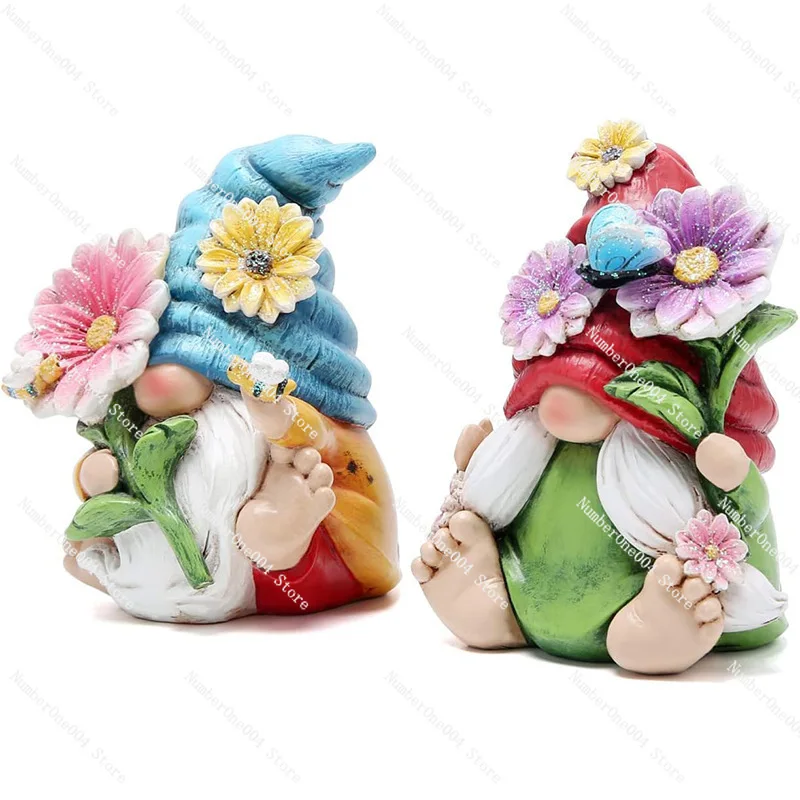 

Spring Summer Garden Decor - 5pcs Resin Gnome Statues, Cute Fairy Dwarf Ornaments for Yard & Patio