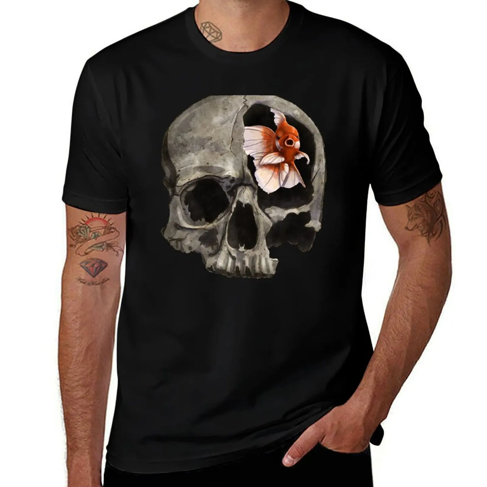 

Fish Skull T-Shirt Short sleeve tee summer clothes shirts graphic tee boys animal print plain black t shirts men