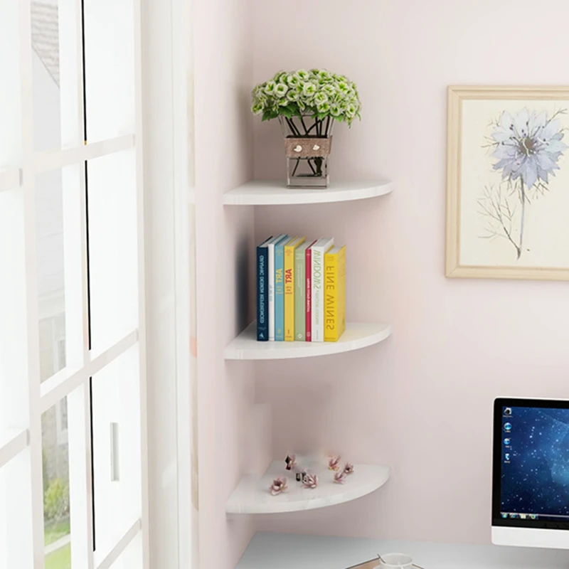 ABWR rak buku sudut dinding, rak dinding bentuk kipas, rak sudut segitiga, rak berbentuk kipas