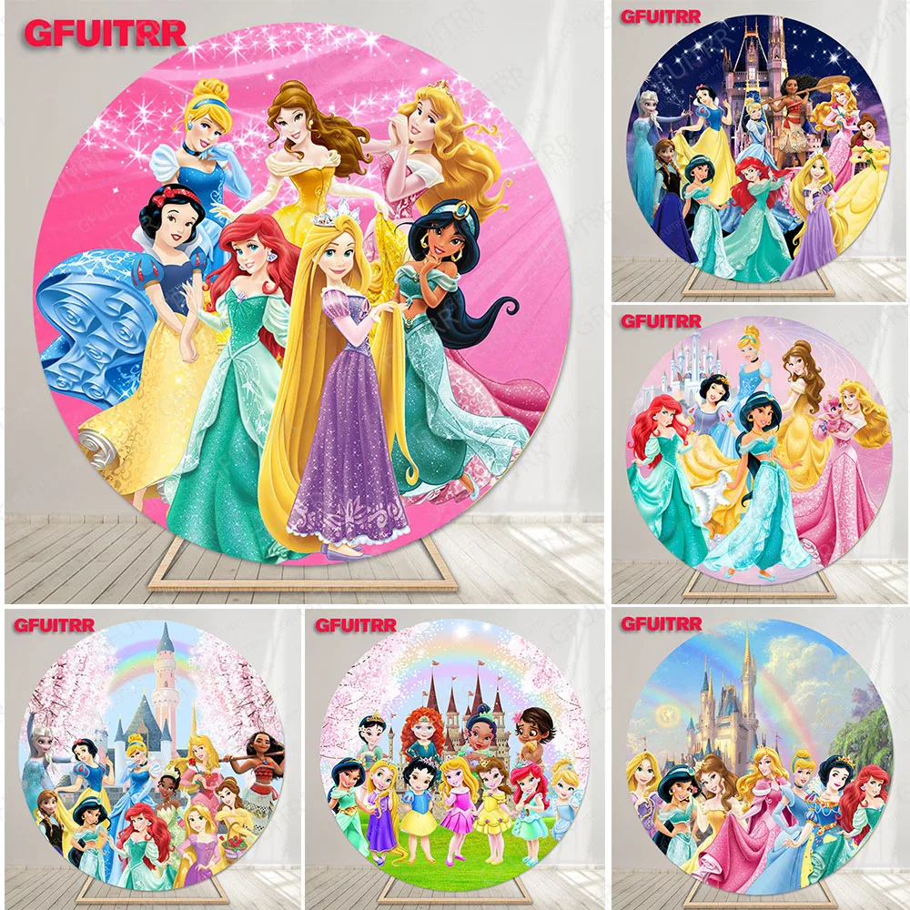 Princess Round Backdrop Girls Birthday Party Family Portrait Photography Background Baby Shower Photo Decor Booth Props