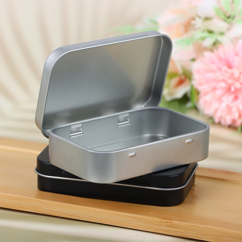 1PC Metal Rectangular Empty Mini Tin Box Tinplate Push Candy Pill Cases Bins Jar Hinged Containers Small Organizer Storage Box