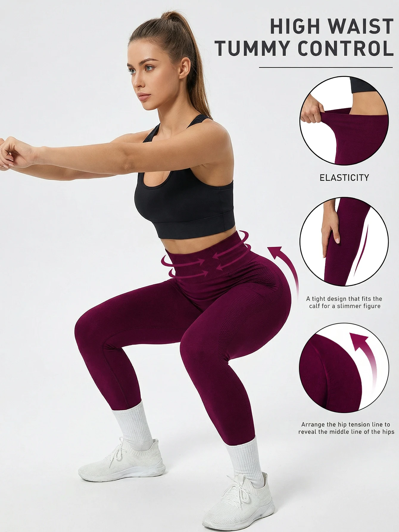 Women's High Waist Tight Leggings Soft Stretchy, Tummy Control Lift Butt, Suitable For Workout, Yoga Running, Regular Plus Size