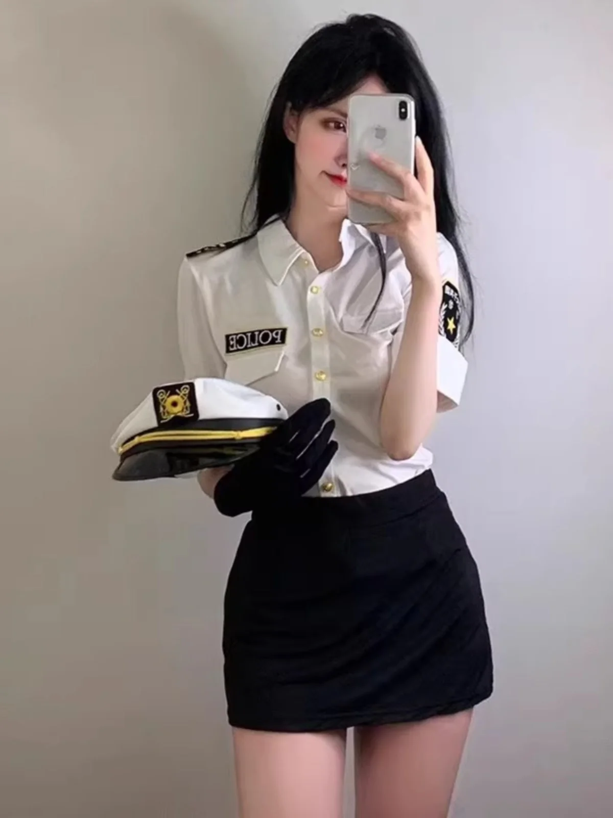 

Sexy loween Date orm Set Women Police Costume ort Sve Square Collar Polyester Fiber