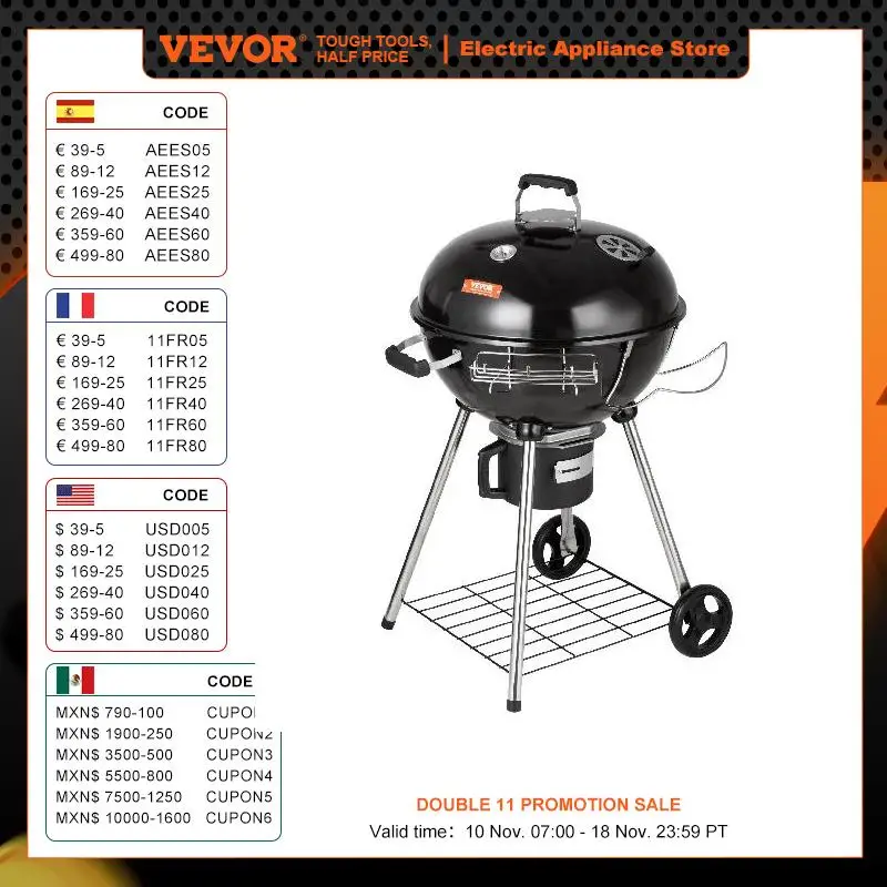 VEVOR 22inch BBQ Portable Grill Apple Shape Charcoal Grilled Barbecue Heating Stove Multifunction Camping Picnic BBQ Oven