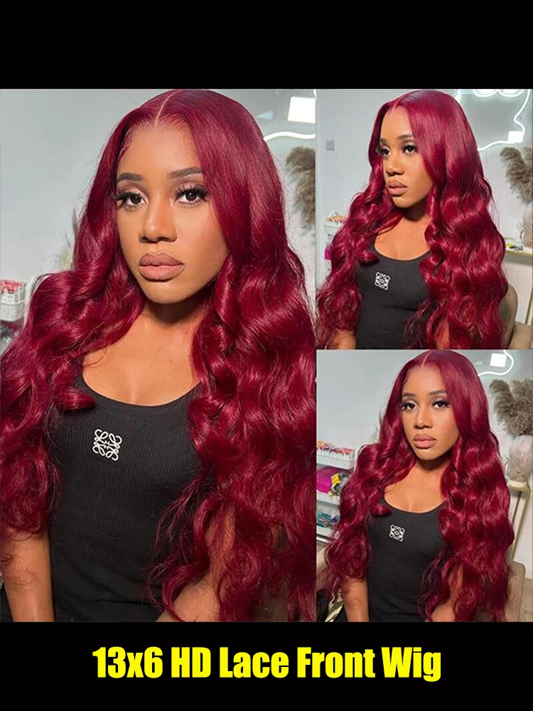 200 الكثافة 99J بورجوندي الجسم موجة 13x6 hd الدانتيل أمامي باروكة من شعر طبيعي أحمر ريمي ملون 13x4 HD الدانتيل الجبهة الباروكات 100% شعر الإنسان
