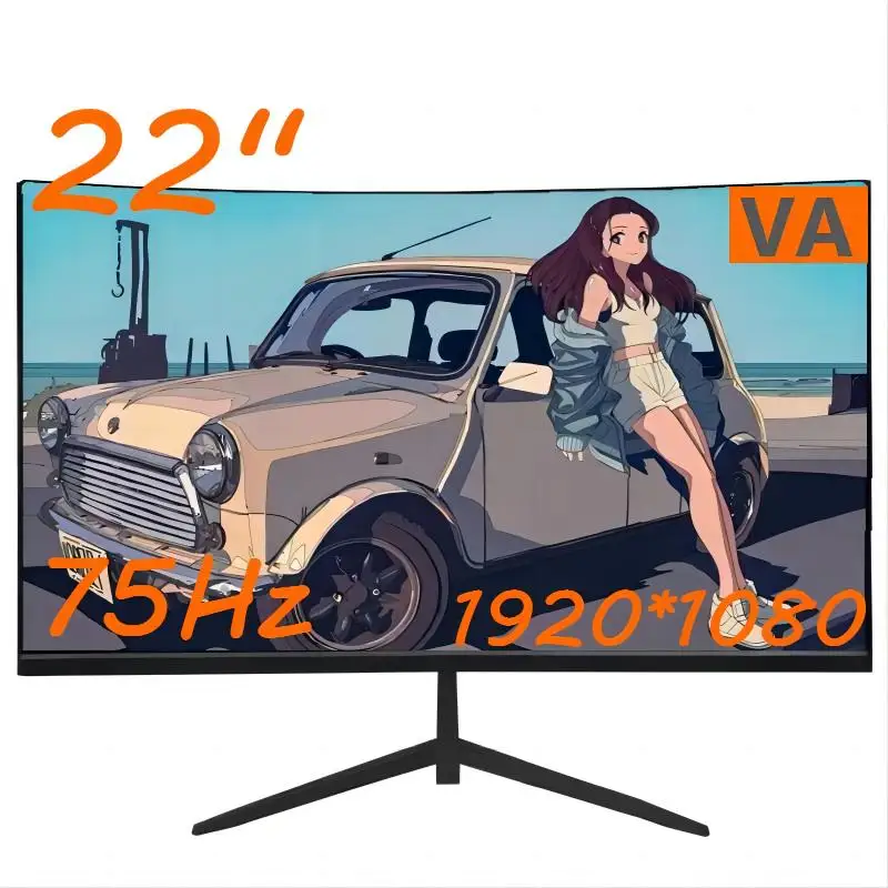 CHUBAN 22 inch computer monitor, office game VA display, curved 1080P 75Hz HDMI compatible VGA power supply DC 1920*1080