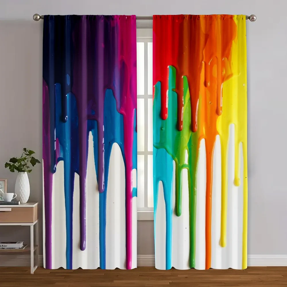 2pcs, Window Curtains Bright paint drips Protecting Privacy Spring Party & Holiday Decor Suitable for Multipurpose Event