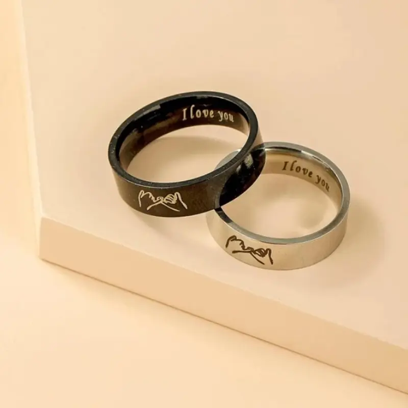 2pcs Europe And The United States Simple Titanium Couple Ring I Love You Hand In Hand Couple Ring