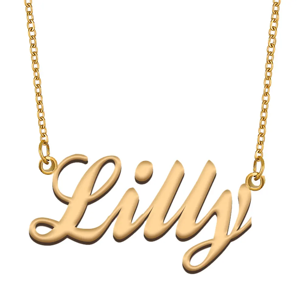 

Lilly Name Necklace Personalized for Women Stainless Steel Jewelry Gold Plated Nameplate Pendant Femme Mothers Girlfriend Gift