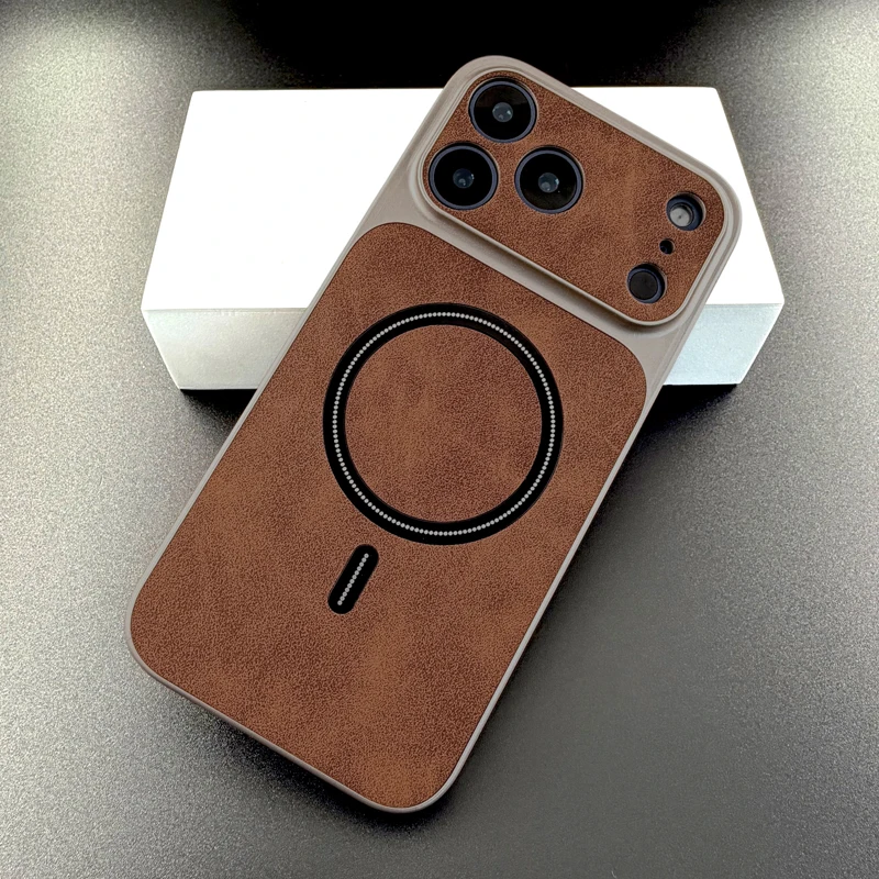 Funda de lujo Retra de cuero sintético para iPhone 17 16 15 14 13 Pro Max 17Pro 16Pro 15Pro 14Pro 13Pro para carga inalámbrica Magsafe 5