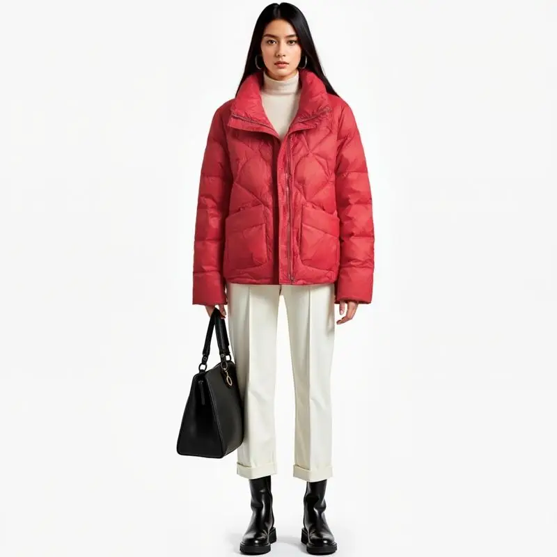 

2025 Autumn and Winter New Fashion Women's Down Jacket Commuting Slim Fit Stand Up Collar Jacket
