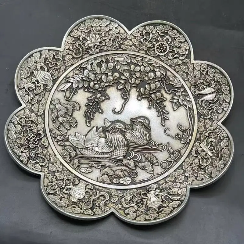 Rare Ming Dynasty old silver plate, a pair of lovers,Free shipping