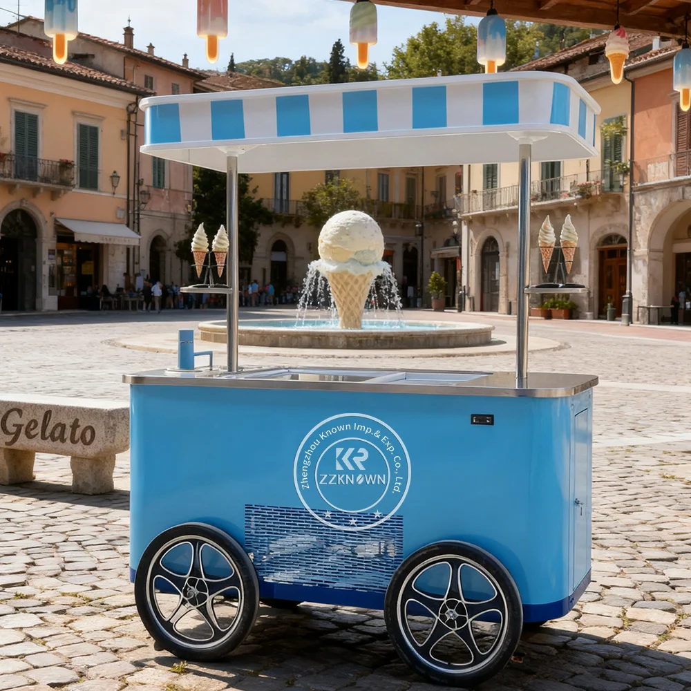 

Ice Cream Sales Display Freezer Mobile Ice Cream Cart & Van Hotdog Vendor with Stainless Steel and Insulated Compartments