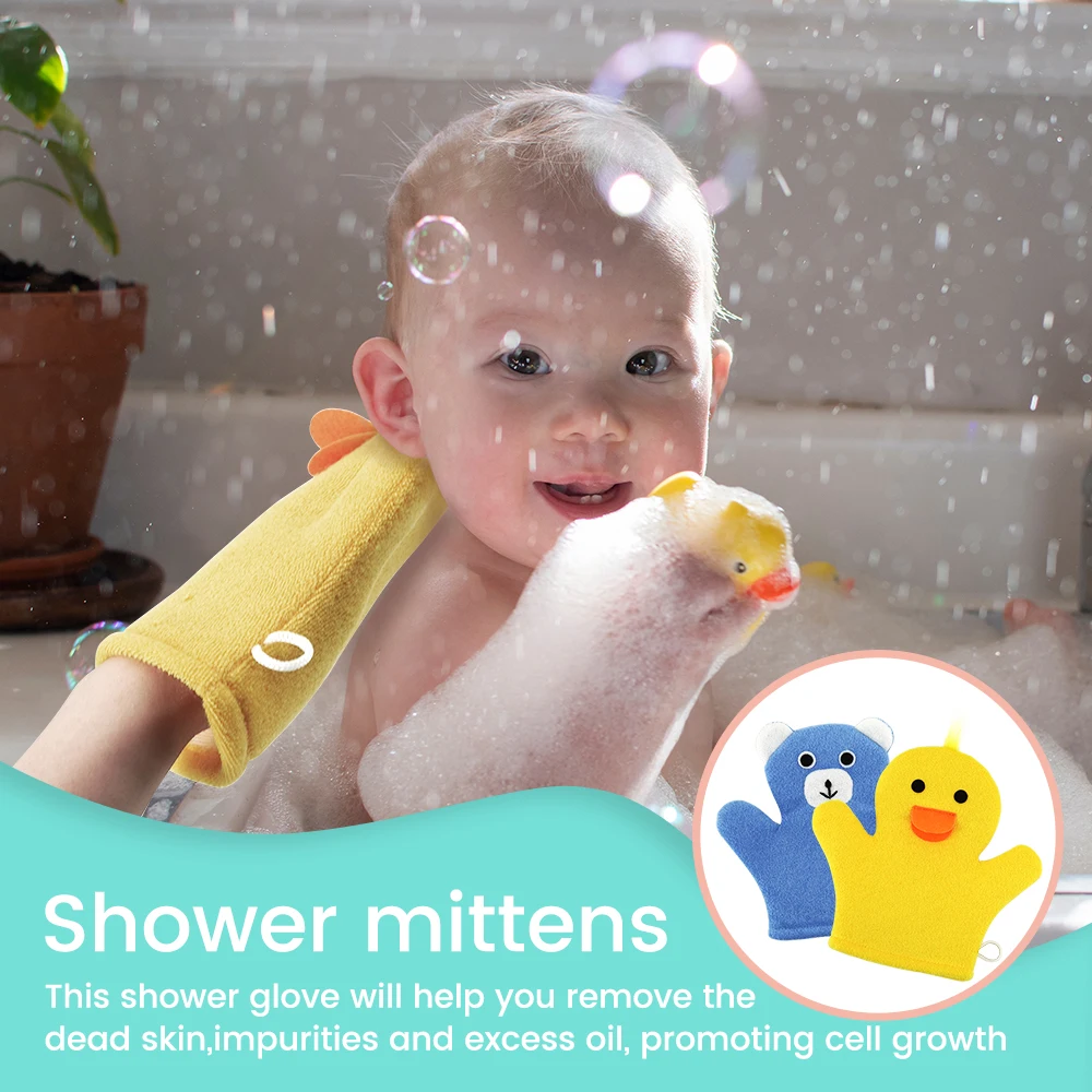 Non-Slip Easy Grip Baby Bath Glove - Cute Animal Shape Toddler Shower Sponge with Hook (Quick Dry) for Delicate Skin