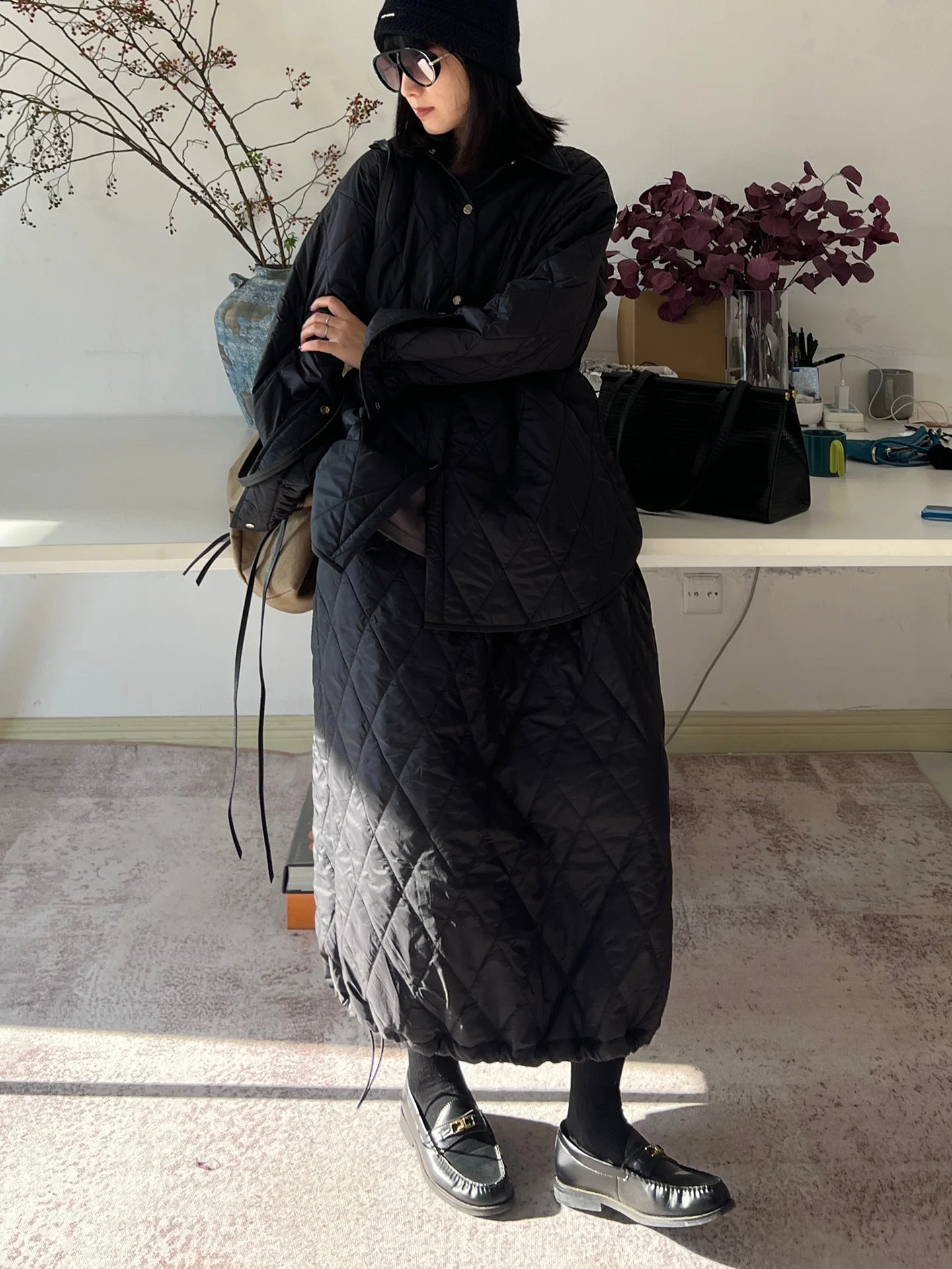 

Хлопковая свободная рубашка с подкладкой и шифоновая юбка с эластичным поясом на шнурке, зимний теплый модный комплект для женщин