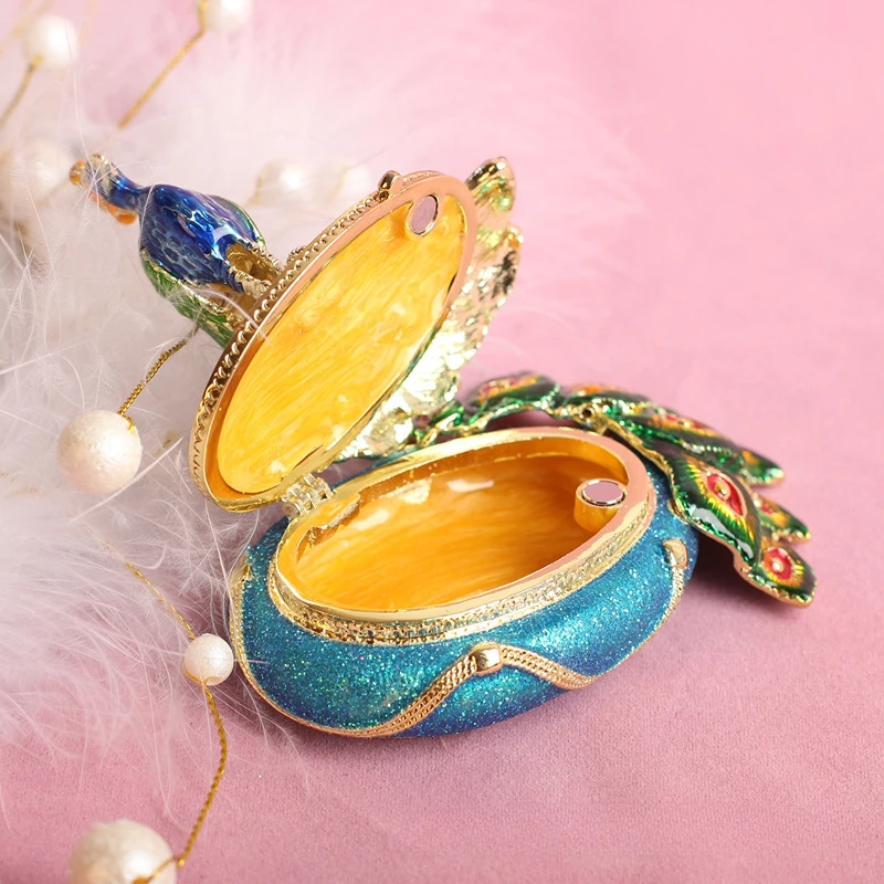 Alloy Enamel Peacock Jewelry Box Souvenir Crafts Miniature Figurine Home Gift Ins Style Collectible Trinket Box Small Ornaments