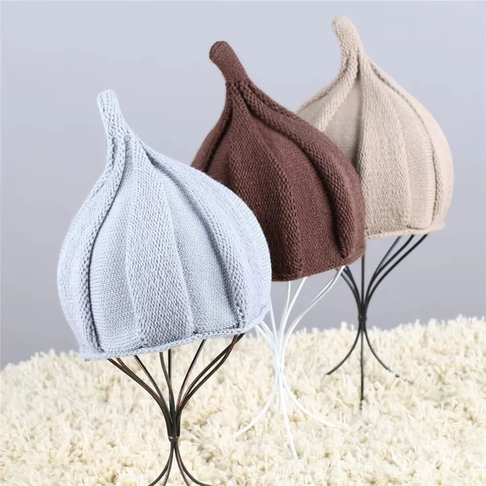 Casual Spire Knitted Beanie Hat Korean Style Solid color Nipple Hat Twist Warm Pullover Hat Adult