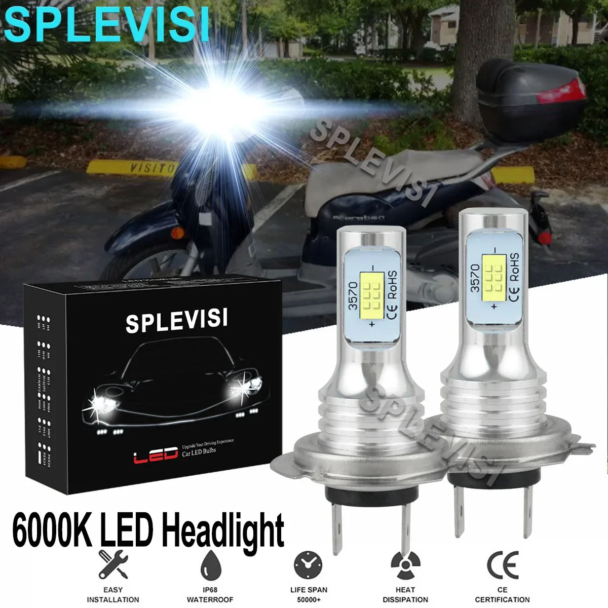 

2x Pure White Motocylce LED Headlights 6000K For Aprilia Scarabeo200 2008-2011 Scarabeo500 2007-2011 Shiver 750 2010-2016