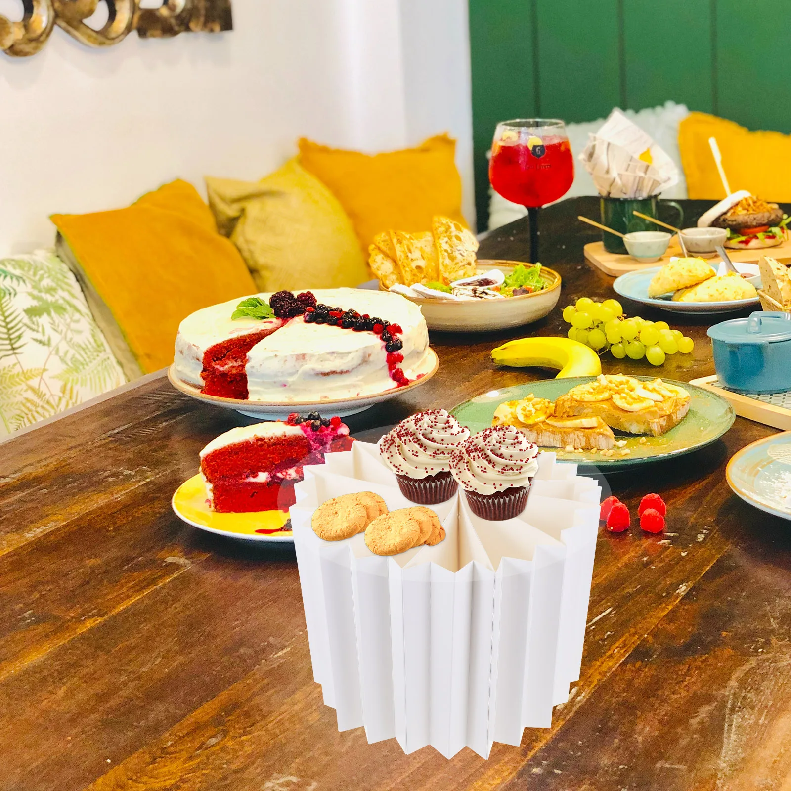 

Cylindrical Birthday Decorations 20CM White Foldable Paper Pillar Stand for Wedding Party Cake Display Home Garden Kitchen Bar