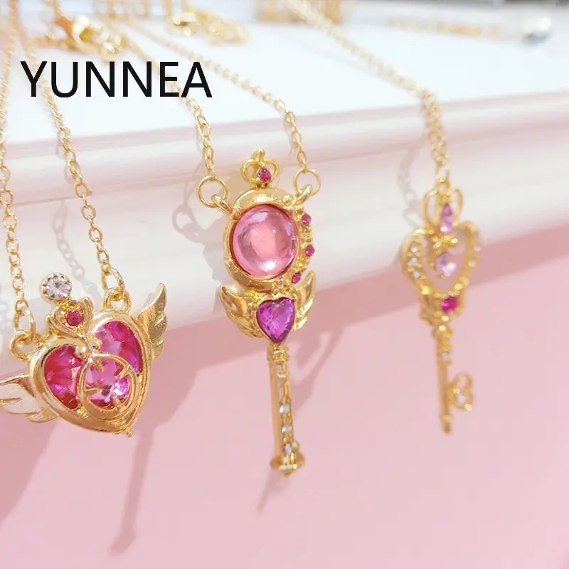 Anime Sailor Moon Loving Wand Crystal Cosplay Pendant Necklace Girl Accessories Cute Props A776 Costume Props Moon Cosplay