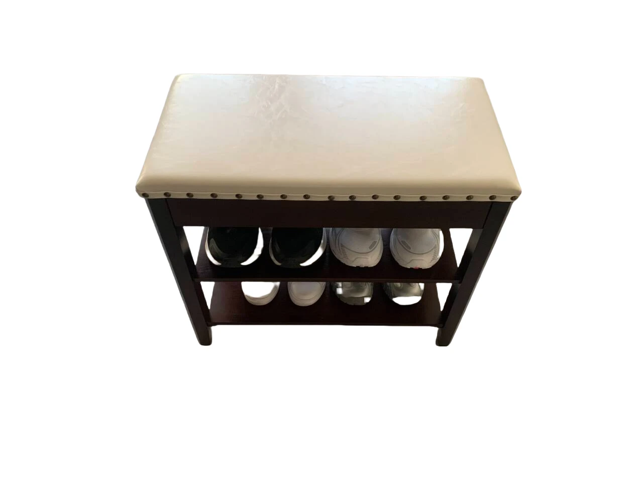 2-Tier Modern Entryway Shoe Cabinet For Small Spaces Rubber Wood Material Holds 4 Pairs Shoes Living Room Furniture Home Storage