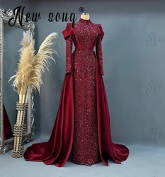 Middle East Women Engagement Dress Plus Size Custom Made Burgundy Beading Luxury Evening Dress Women Wedding Party Gowns Arabic