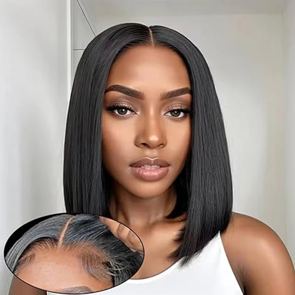 Sleek Peruvian Straight Short Bob Wig 13*5*2 T Part Lace Front Wig Human Hair Wigs 180% Density Lace Front Human Hair Wigs