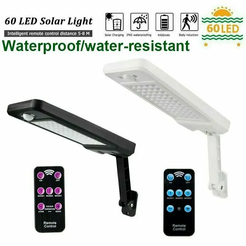 

Solar Light PIR Motion Sensor with Remote Control Solar Powered Porch Lamp 1000LM 60LED Waterproof for Outdoor Garden Lighting