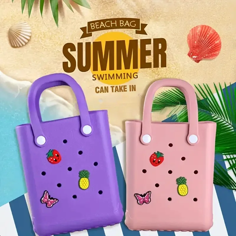 New Jelly Bag Hole Bag Cute Flower Summer Beach Vacation Bag Simple Solid Color Accessories Handheld Women\'s Bag Shopping Bag