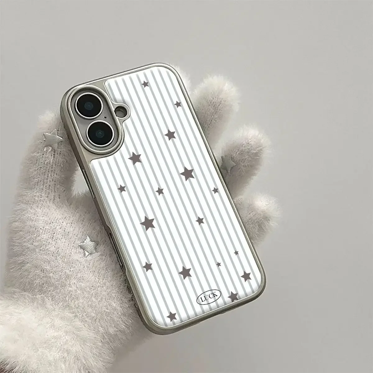 INS Style White Striped Stars Cute Electroplated Drip Glue Phone Case For iPhone 17 Air 16 Pro Max 15 14 Plus 13 12 11 16e Cover view 5