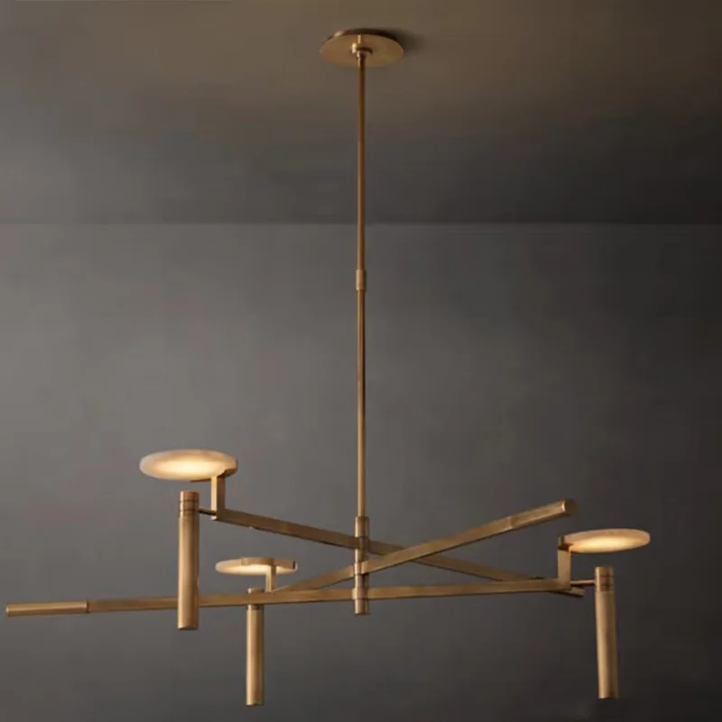 2026 New Natural Marble Chandelier Brass Black Finish Dimmable Ceilings Lustre Pendant Lamp for Hotel Restaurant Bar