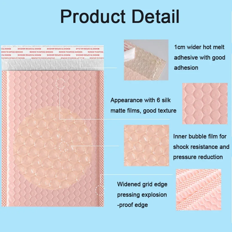 Self Seal Bubble Acolchoado Envelopes, Mailers Sacos, Pacotes de Embalagem Saco, Luz Rosa, Presente, Mailer, Grátis, 100Pcs