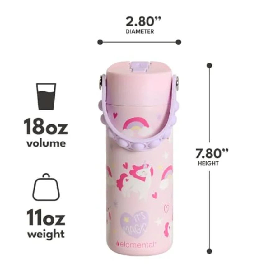 100% Leak Proof When Spout is Closed Insulated Water Bottle, Stainless Steel Bottle for School with Straw Lid and Pop-It Handle