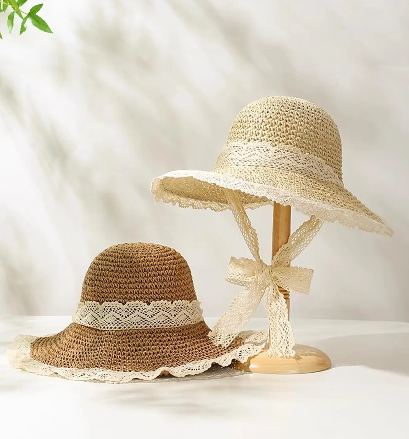 Fashion Lace women Hat Summer Straw Bow Girl Cap Beach Panama Hat Princess women Hats and Caps bucket hat Multicolor Foldable Su