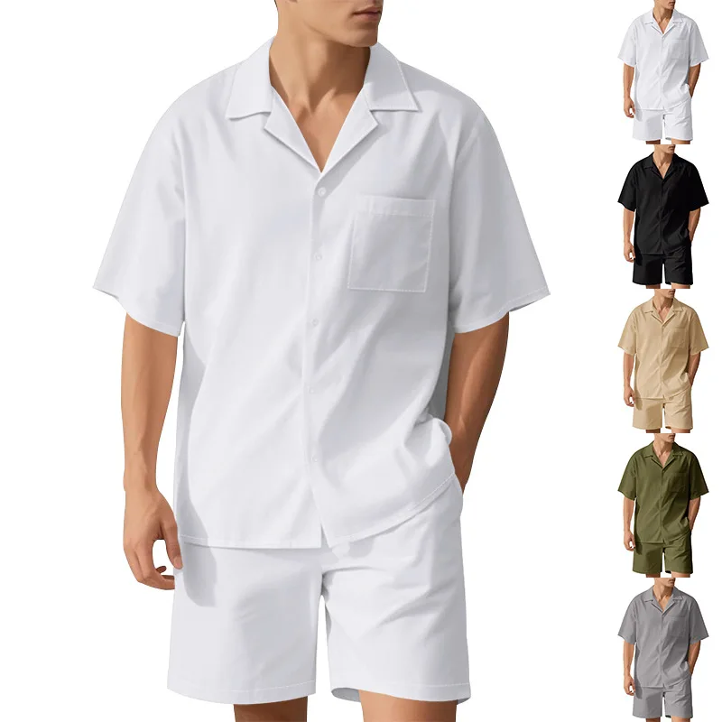 

2025 Summer New Thin Men's Suit Loose Casual Light Luxury Trendy Daily Men's Clothing Short Sleeve Shirt+Men's Shorts Set