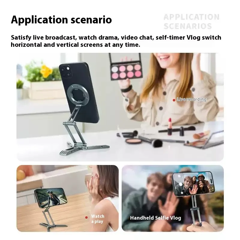 

Hot-Desktop Tripod For Video Recording-Space Gray Aluminum Alloy Magnetic Foldable Stand For Smartphones-Multi-Functional Design