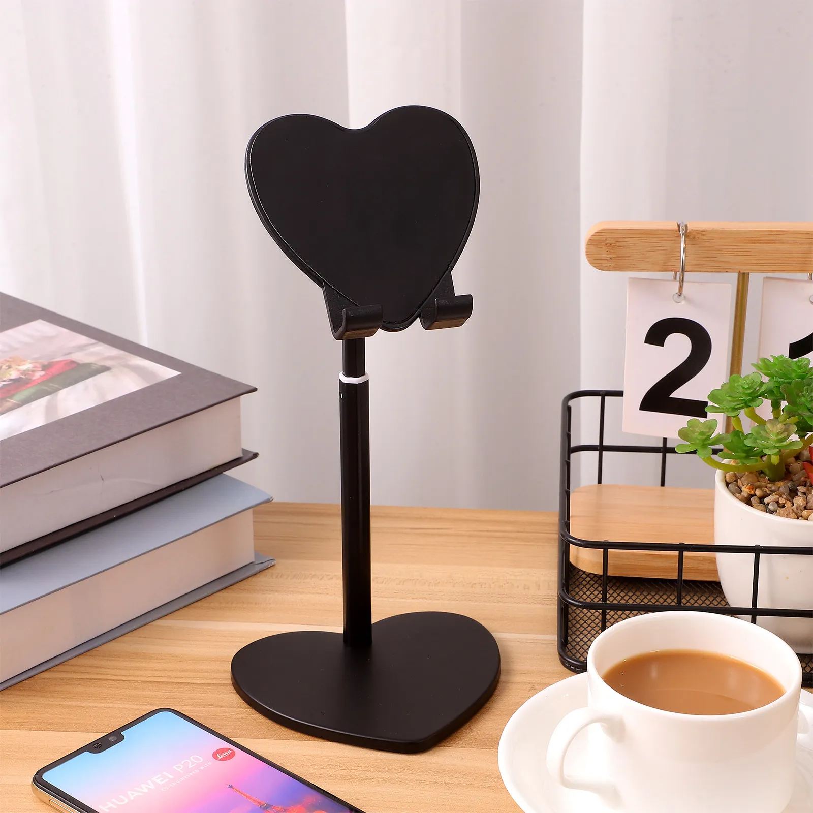 Black Metal Desktop Phone Holder Foldable Tablet Support Wide Compatibility Strong Stable Base for Home Office Use