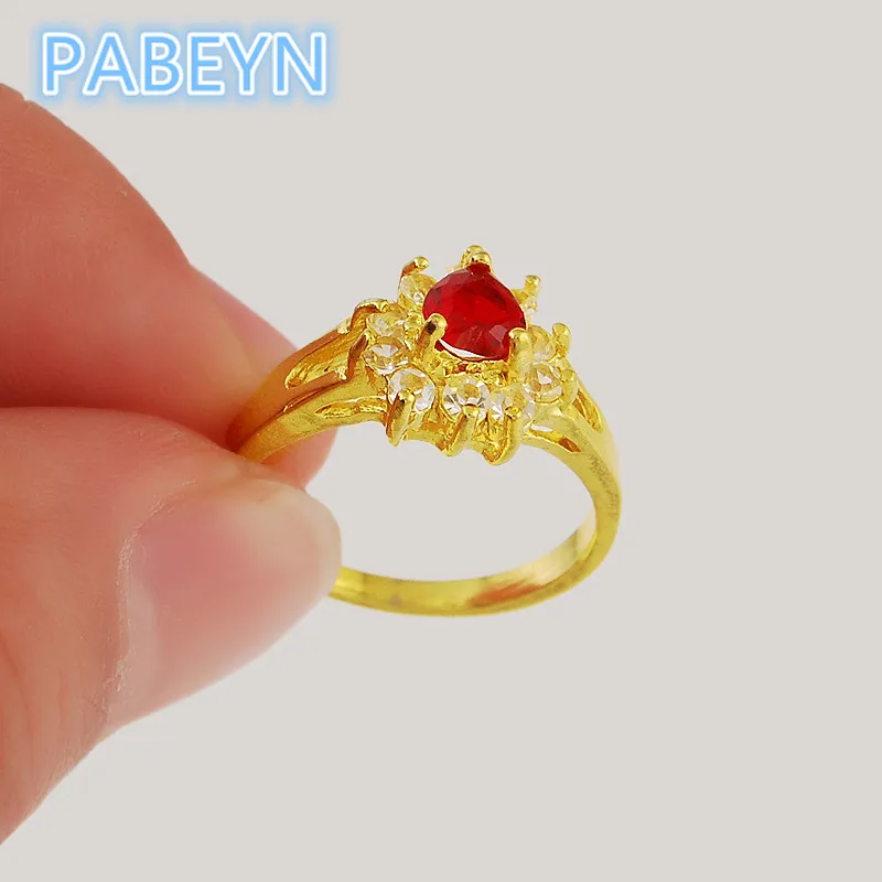 24K Ring Gold Plated Ring Heart Shaped Zircon Rings Women Charm Jewelry Gifts