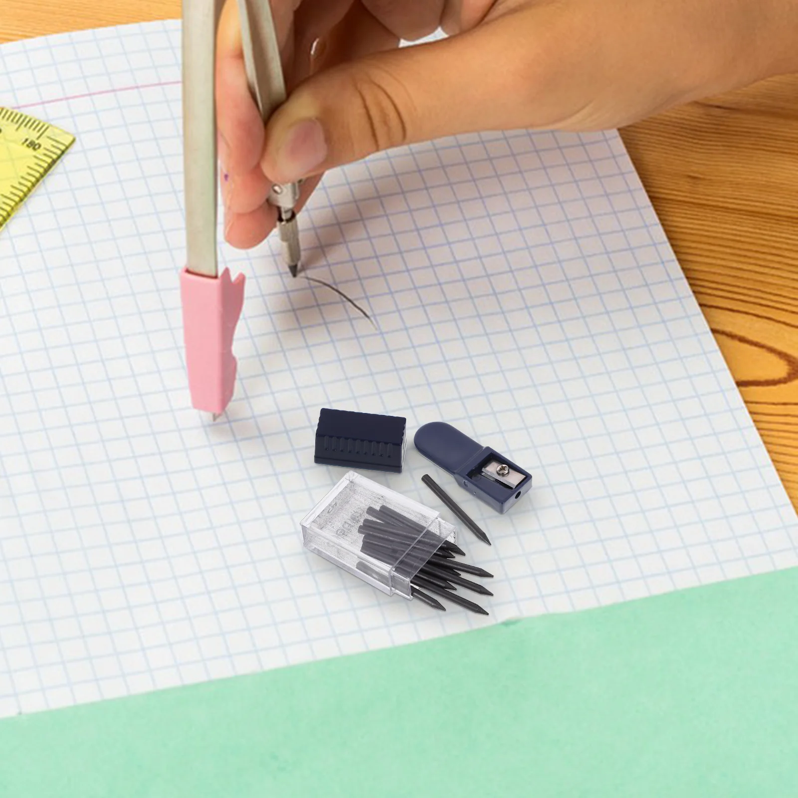 Recambio de lápices de papelería de plomo con núcleo de brújula de 2mm con sacapuntas, recambios de oficina para estudiantes