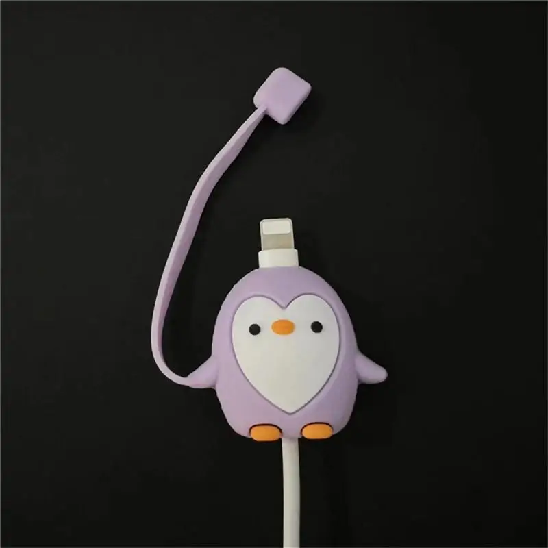 Winding Penguin Dust Cover Anti-break Charging Cable Case Winder Penguin Case Dust-proof Black Cartoon Pvc Cute Purple