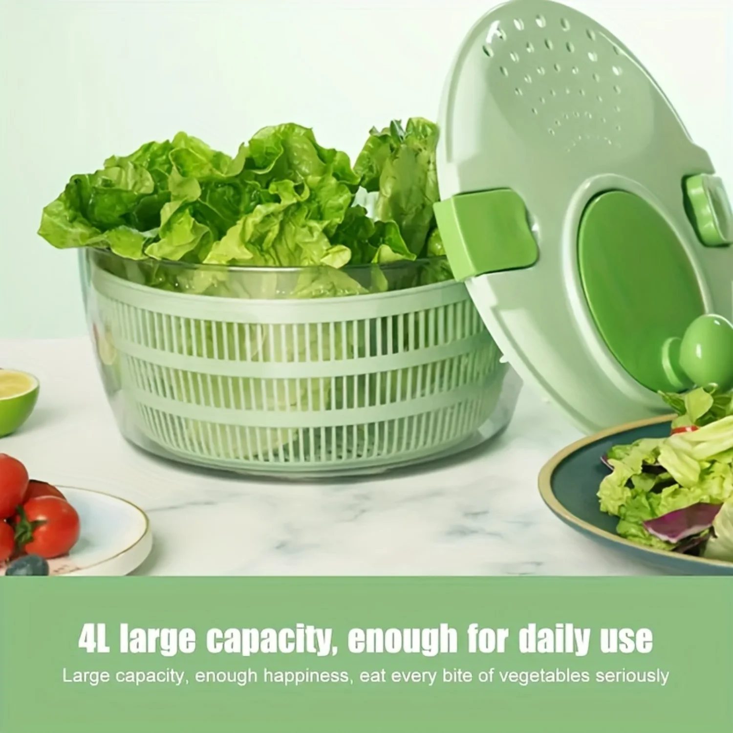 Manual Salad Spinner - Dehydrator & Fruit Dryer, Green Spinner With Lid