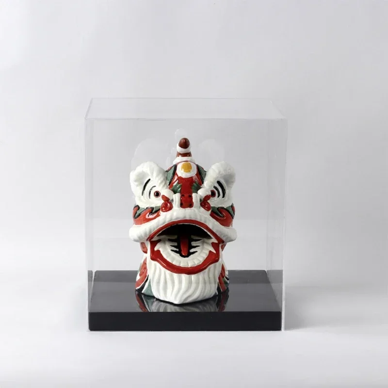 Chinese Vintage Lion Dance Abstract Animal Sculpture Transparent Acrylic Cover Decorative Figurines Home Decor