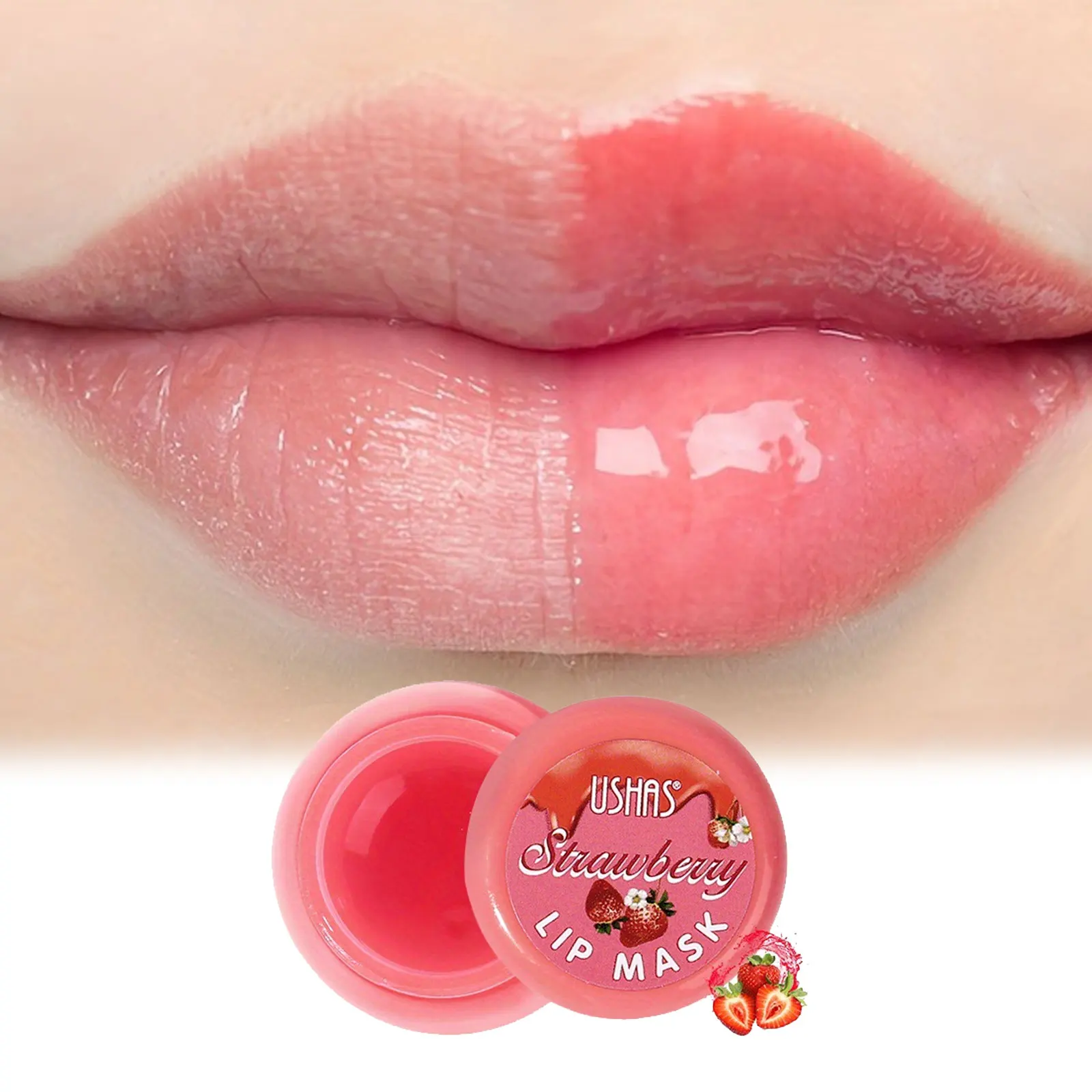 1pc sabor morango máscara labial tratamento de geléia labial transparente hidratante hidratante sono reparação labial cuidados com os lábios atacado