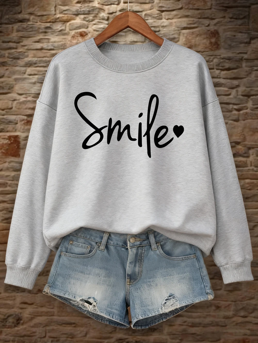 تضيء الحب مع ابتسامة البلوز المرأة فضفاضة رياضي هوديس الصوف الدافئة Crewneck القمم الشتاء ملابس مريحة #3