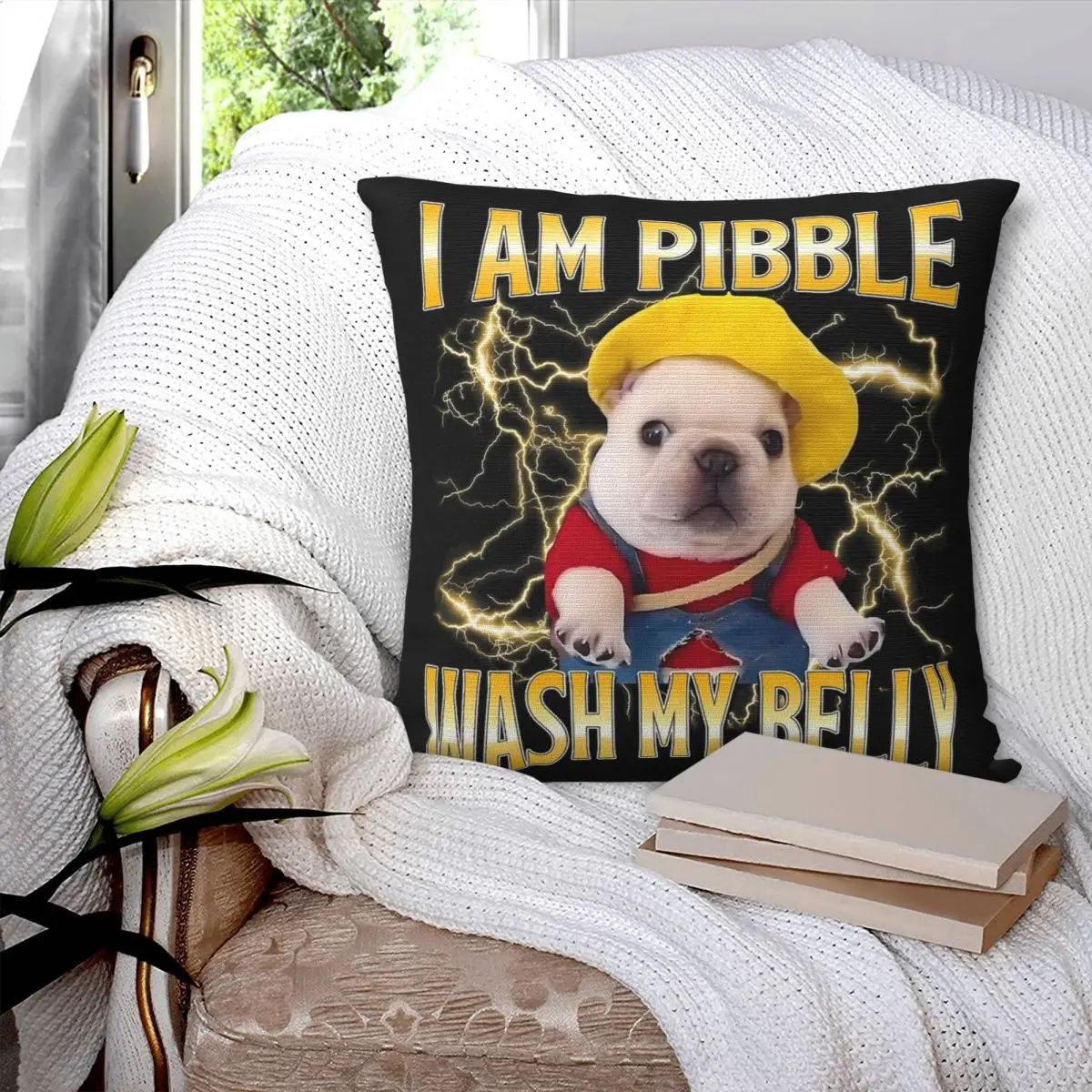 Pitbull I Am Pibble Dog Wash Clean My Belly Meme Pillowcase Cushion Cover Decoration Throw Pillow Case Cover Home Zippered