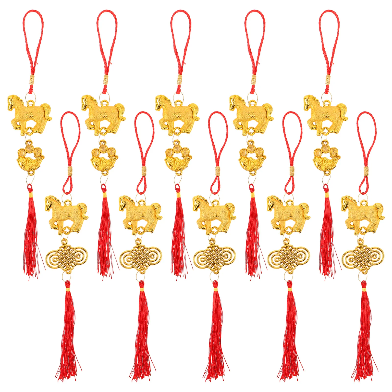 말의 해 장식품 10개 2026년 중국 설날 장식 축제용 걸이 펜던트 가정 사무실 트리용 빨간색 태슬 행운