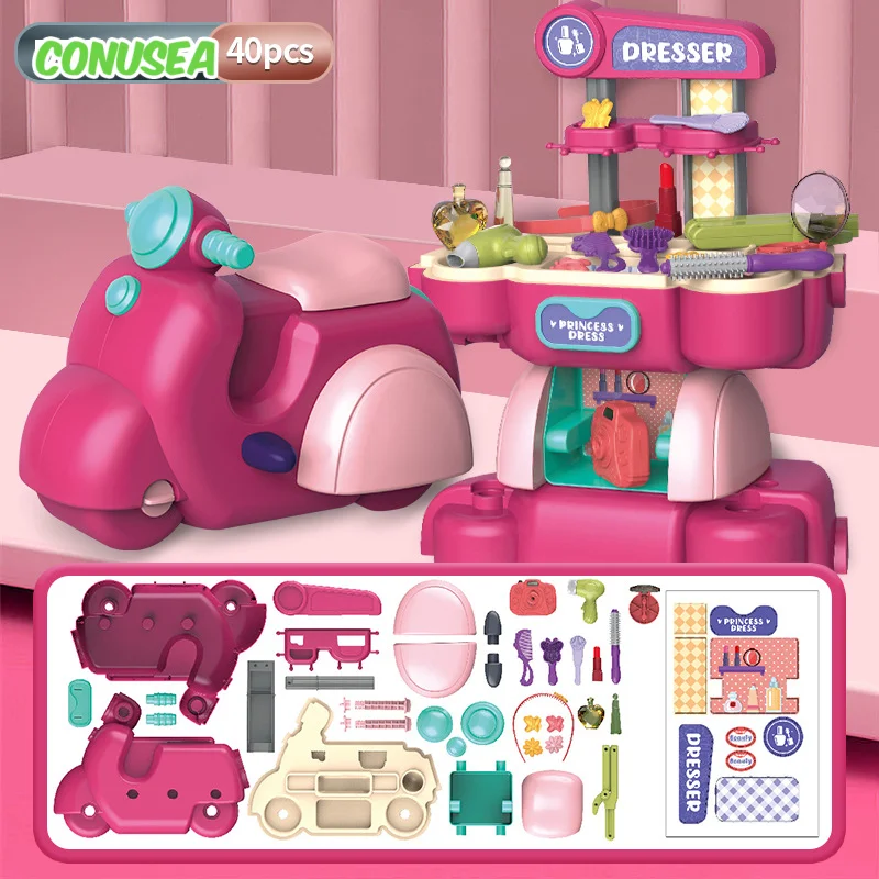 Girls Makeup Cash Register Play Home Toys 2 In 1 Children's Motorcycle Early Educational Toys for Kids Boys Birthday Gifts