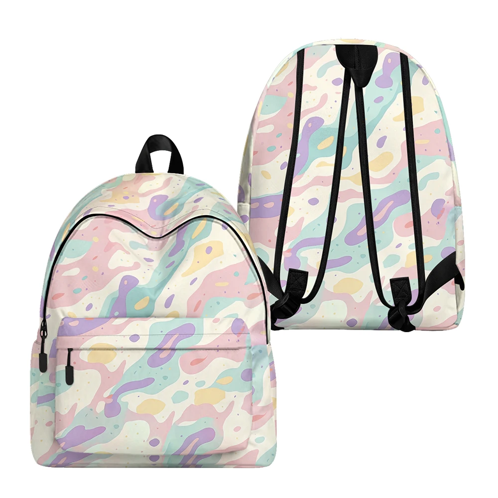

Pastel Abstract Wave Printed Backpack Pencil Bags Adjustable Straps Lightweight Durable School Travel Daypack Teens Sets