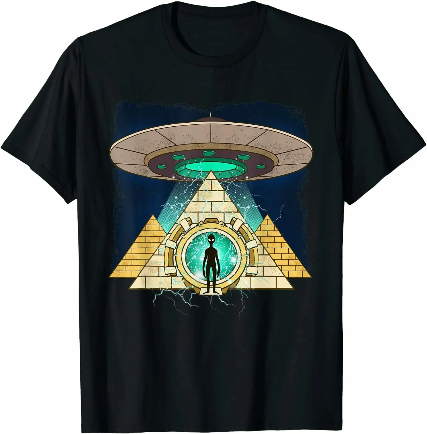 Ancient Astronaut Egyptian Pyramid Alien Conspiracy Theory T-Shirt Breathable Top, Loose Casual Mens T-shirt S-3XL