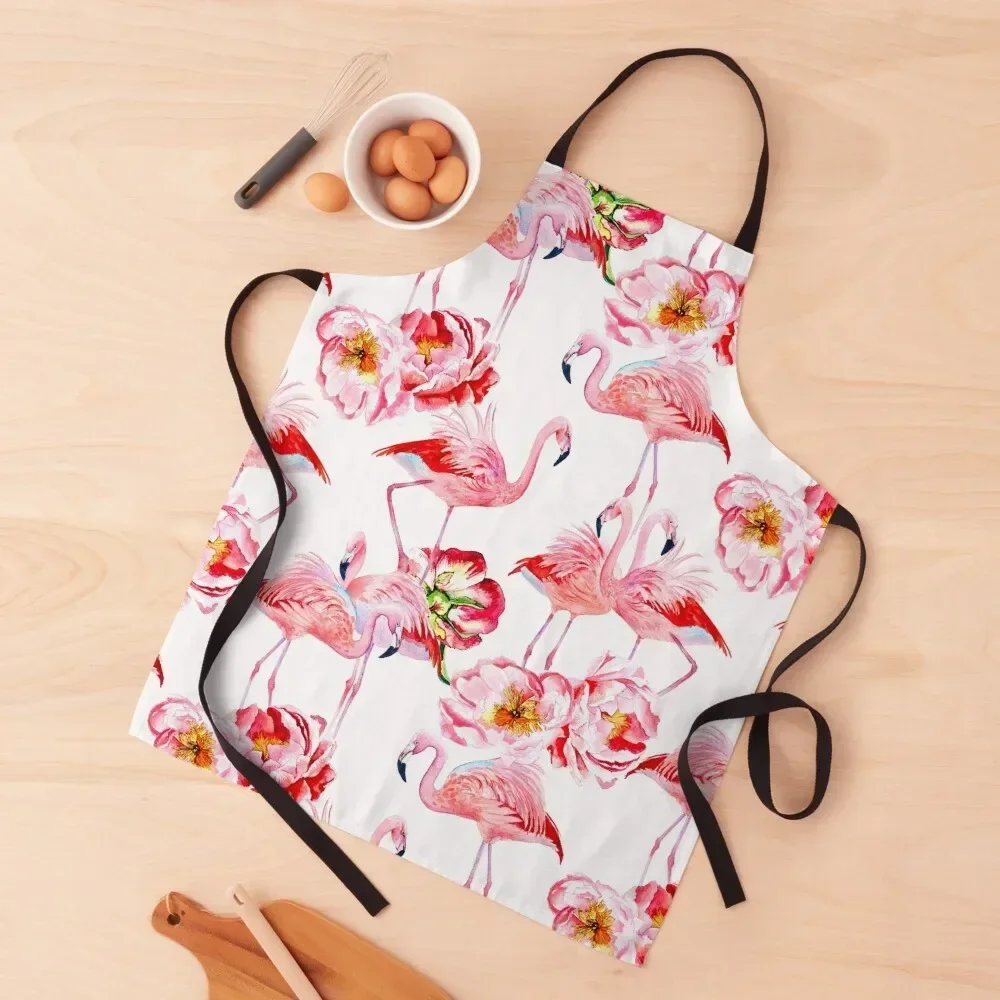 

Watercolor Flamingo Flower Apron Household Items Useful work gowns for women cleaning For Women Kitchen Barber Apron